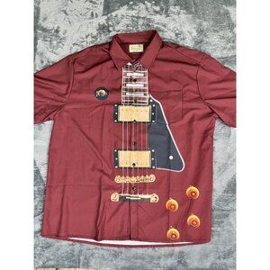 Guitar-Print Hawaiian Button Front Shirt By Royalira Size XXL Short Sleeve